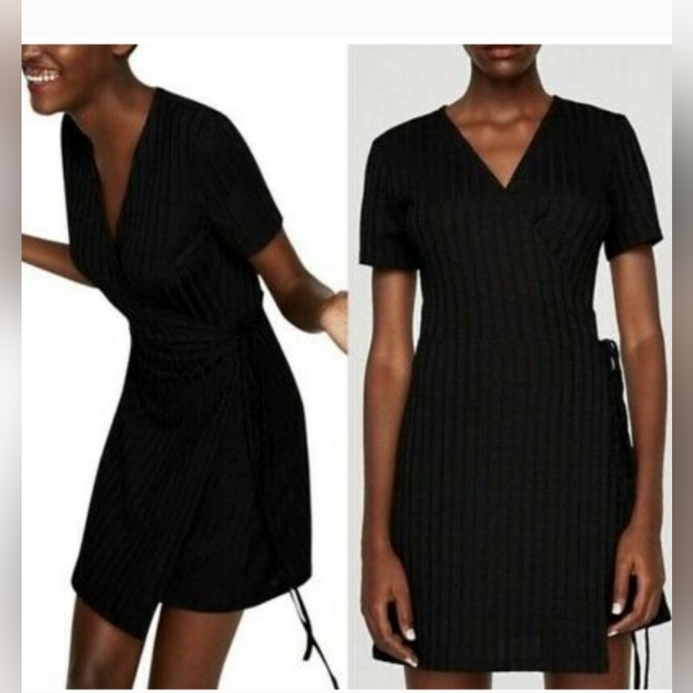 ZARA Trafaluc Ribbed Wrap Mini Dress, US M, Black, EUC